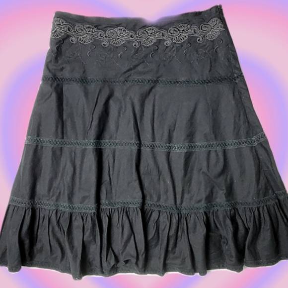 Vintage 90s / y2k Black Flowy Boho Peasant Hippie Skirt - Picture 1 of 11